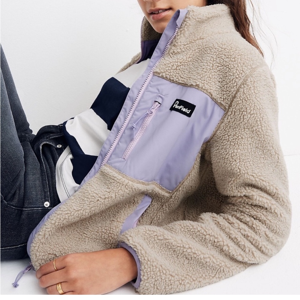Madewell x Penfield Mattawa Sherpa Fleece Cream Purple Jacket Size Small